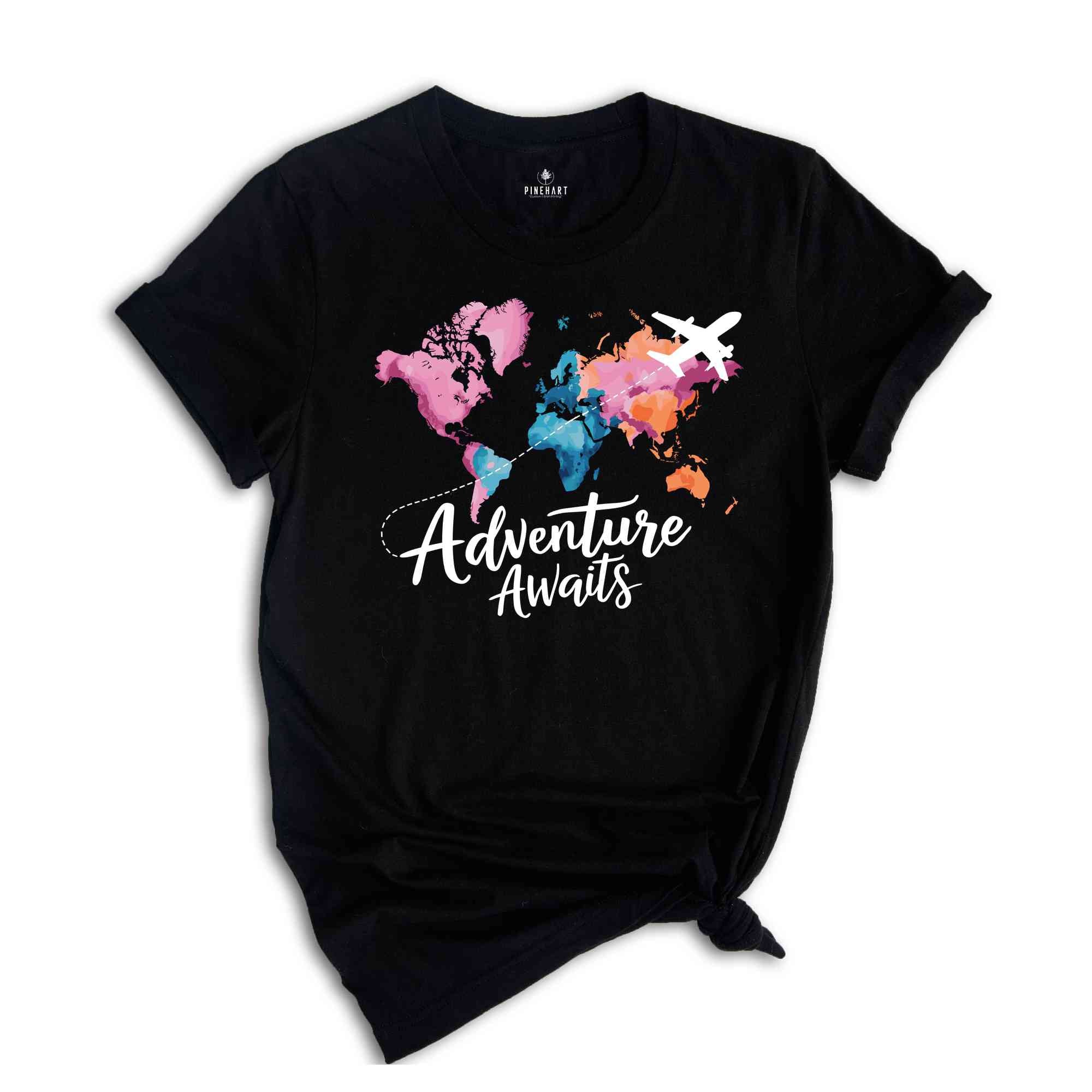 Adventure Awaits T-Shirt, Travel Gift, Vacation Shirt, World Map Shirt, Airplane Mode Shirt, Gifts For Traveler