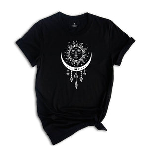 Mystic Sun And Moon Shirt, Moon Phase Shirt, Celestial Shirt, Boho Moon Shirt, Spiritual Shirt, Vintage Moon Shirt, Mystical Sun Shirt