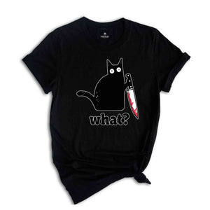 Funny Black Cat Shirt, Cat What, Christmas Gifts, Welcome 2024, Funny Cat Gift, Cat Lover Shirt, Murderous Cat Tee, Funny Black Tee