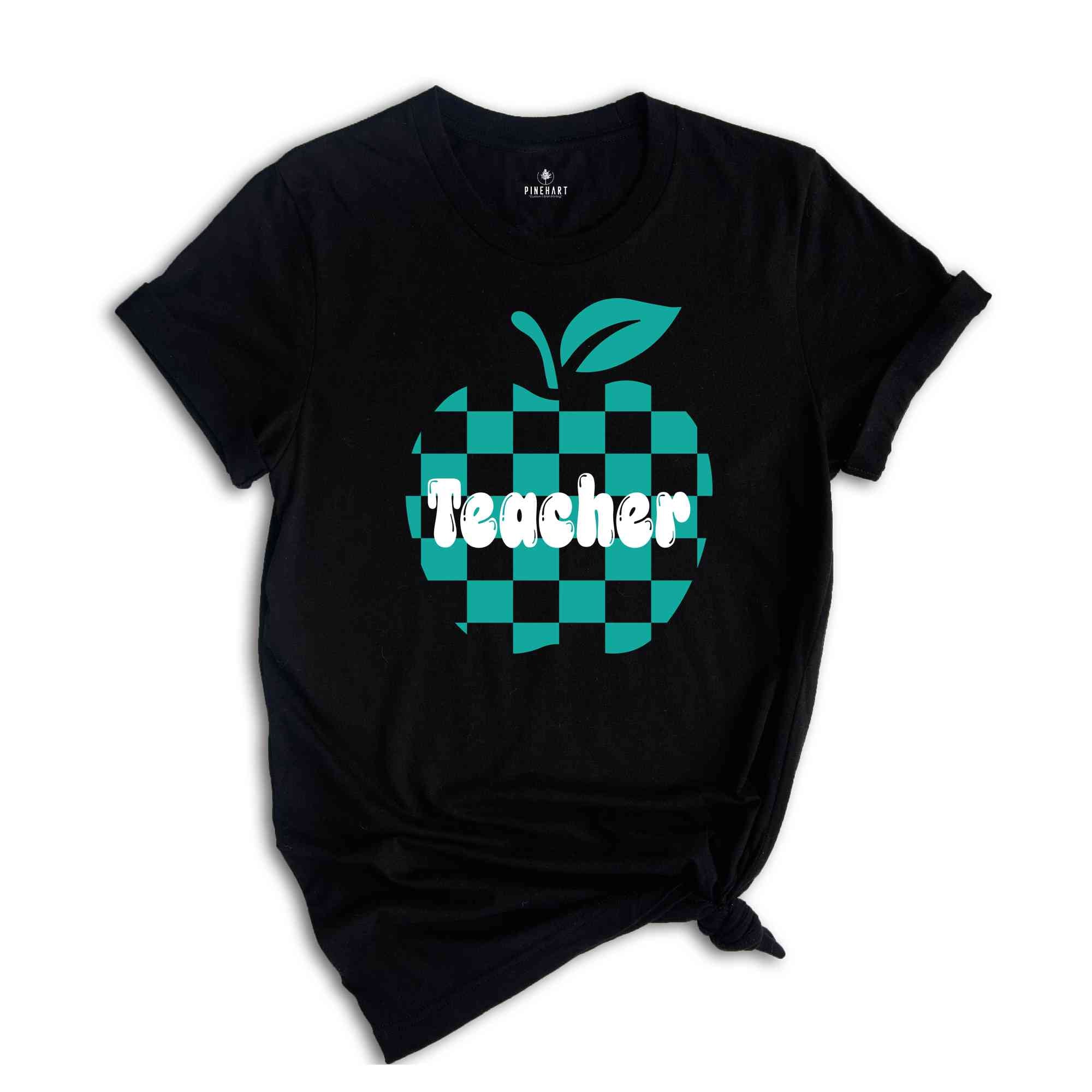 Checkered Teacher apple shirt, Teacher Appreciation Gift, Retro Teacher Shirt, Back to School tee, Trendy Teacher Tee