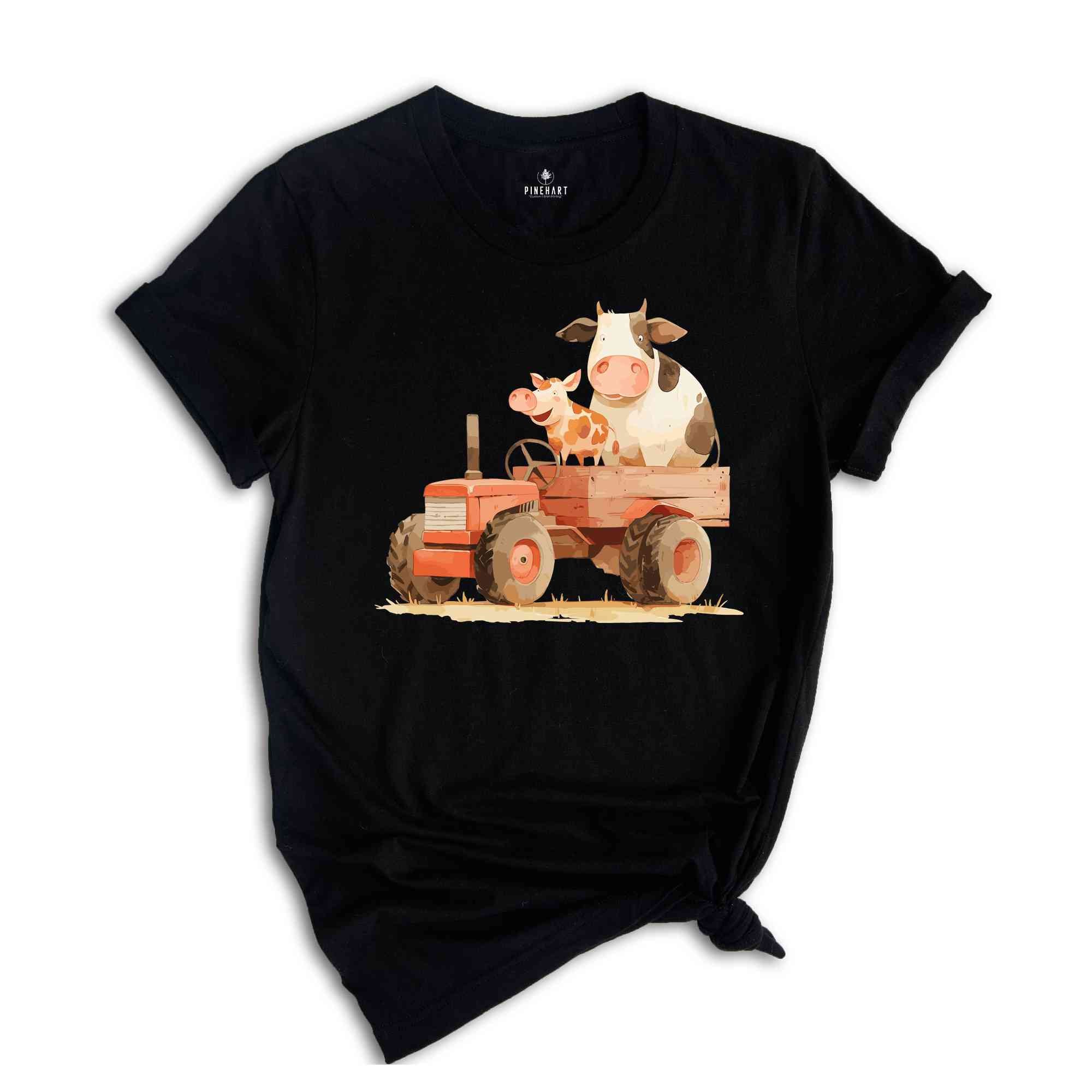 Farm Animals T-Shirt, Funny Farmer Shirt, Funny Animals In Tractor Tee, Cow Shirt, Chicken Shirt, Farmer Birthday Gifts