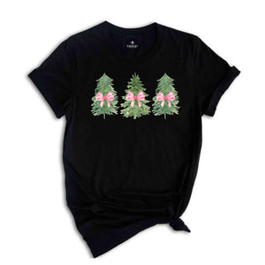 Coquette Pink Bow Christmas Sweatshirt, Christmas Tree Shirt, Christmas Sweatshirt, Girly Christmas Sweater, Coquette Bow Sweater