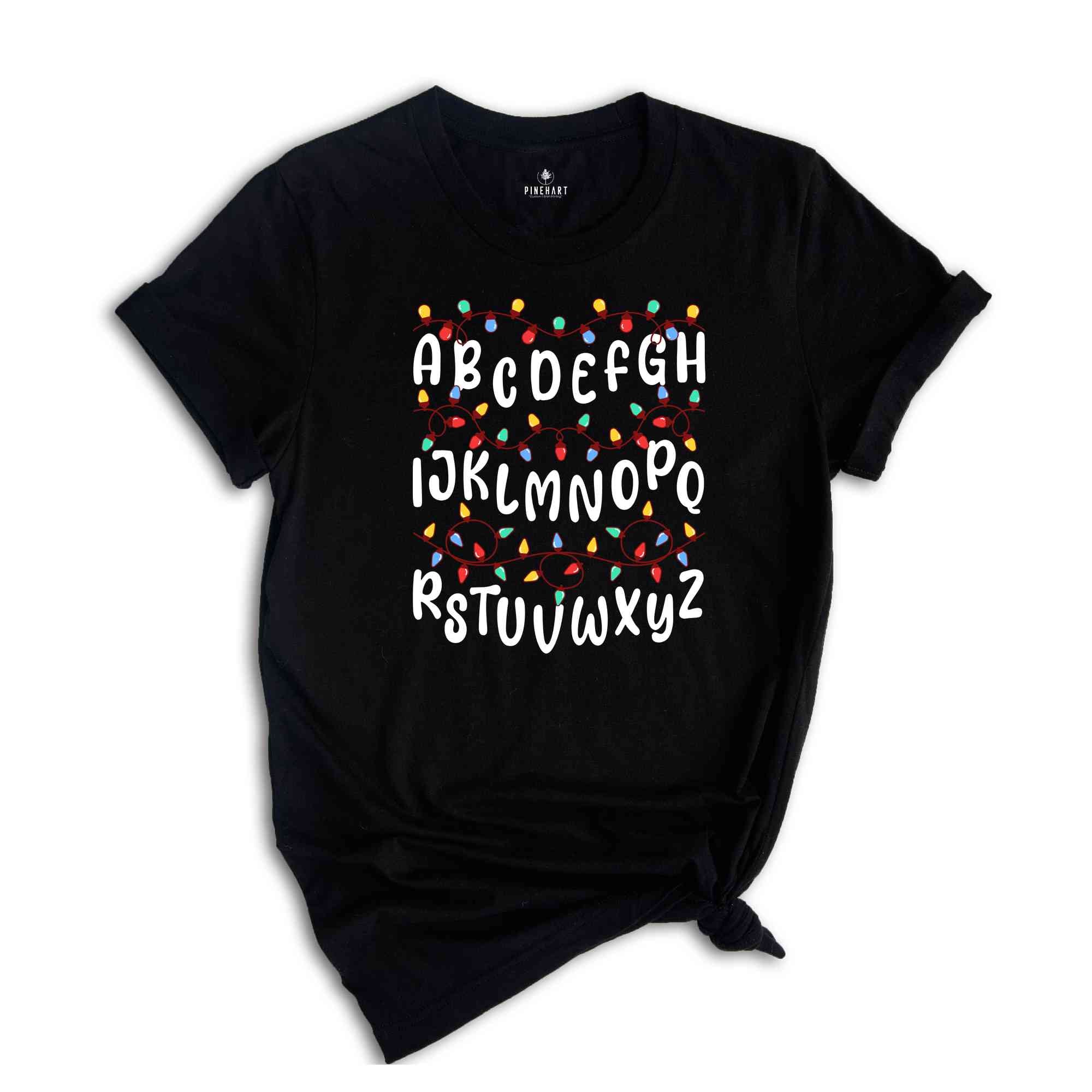 Christmas Alphabet Doodle Teacher T-Shirt, Teaching Shirt, Christmas Teacher Gift, Christmas Alphabet Tee, Christmas Student Gift