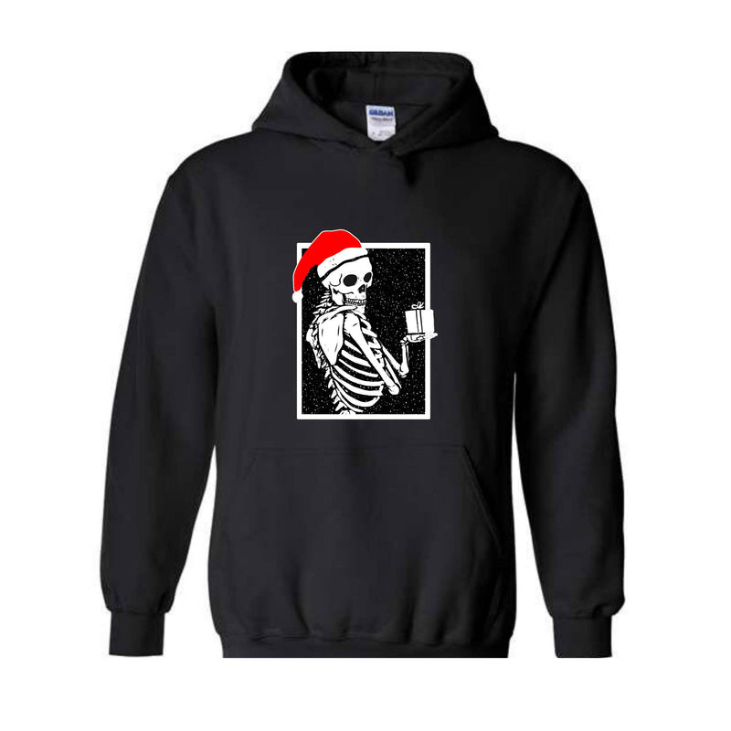 Skeleton With A Gift Christmas Sweatshirt, Merry Christmas Sweatshirt, Holiday Season, Spooky Santa Surprises Sweatshirt