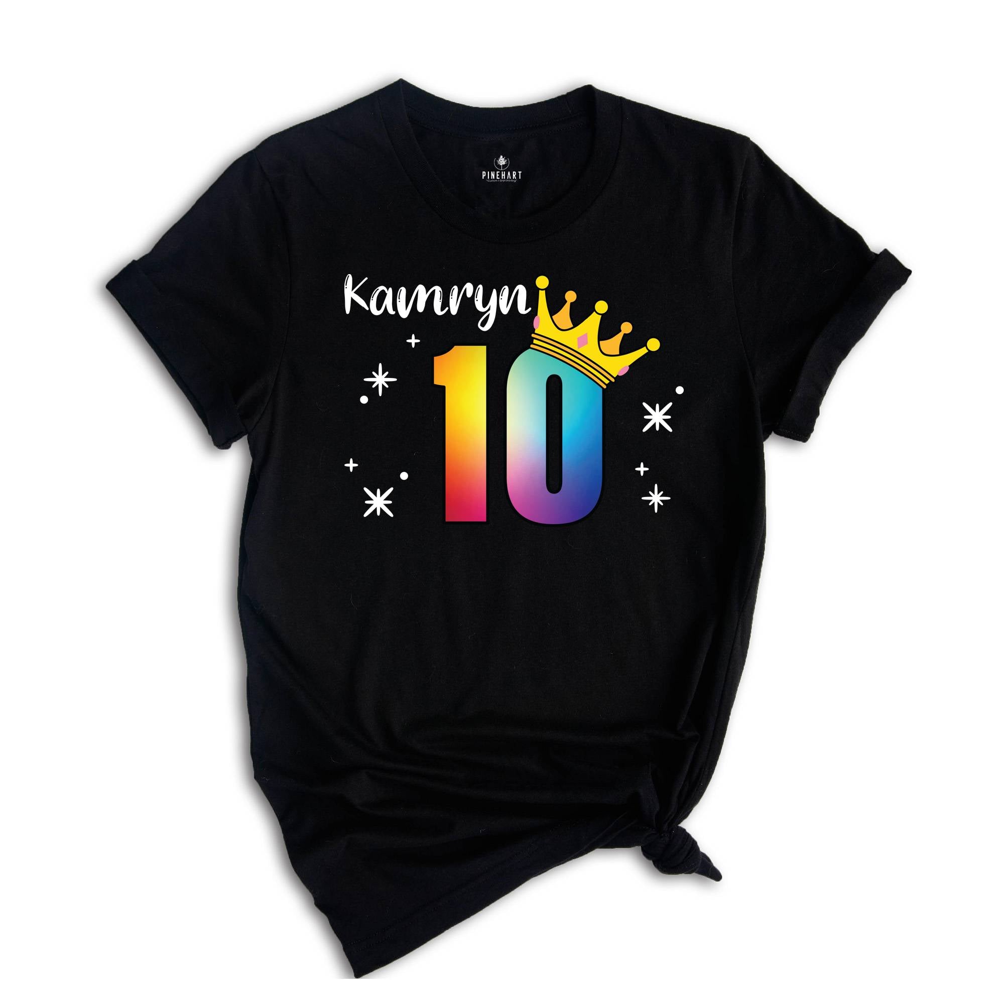 Personalized Names 10 Birthday Shirt, Crown 10th Birthday Shirt, Rainbow Birthday Shirt, Birthday Party Shirt, Toddler Birthday Shirt