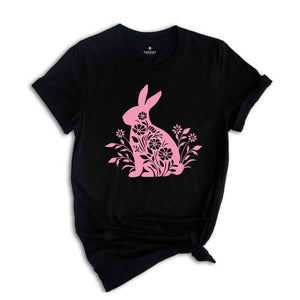 Easter Shirt, Pink Floral Bunny T-Shirt, Floral Bunny Shirt, Happy Easter T-Shirt, Easter Day T-Shirt, Easter Gifts