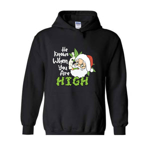 He Knows When You Are High Hoodie, Christmas Hoodie, Santa Claus Hoodie, Merry Weedmas Hoodie, Christmas Gifts