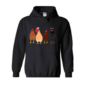 Сute Valentine Chickens Hoodie , Valentine Farm Animals Sweatshirt, Valentine day , Funny Valentine , Valentine Sweatshirt