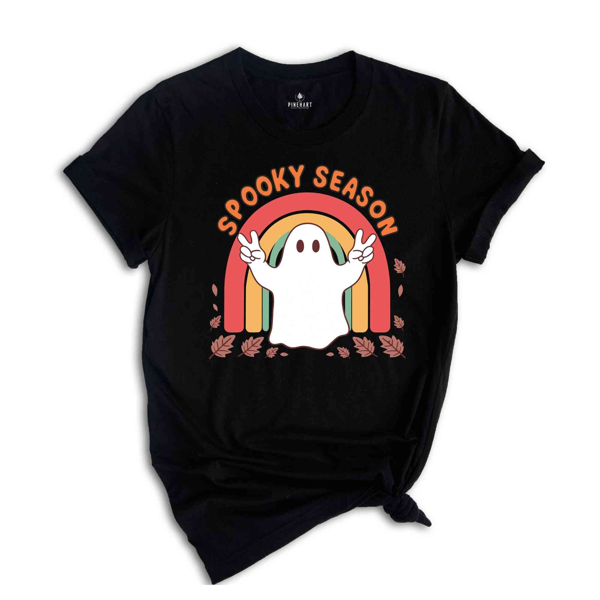 Spooky Season Shirt, Retro Halloween Shirt, Cute Ghost Shirt, Fall Rainbow Shirt, Autumn Shirt, Halloween Women's Shirt