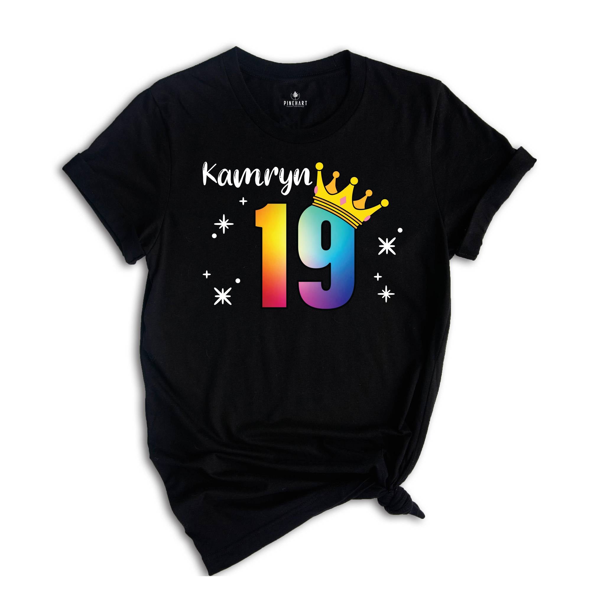 Personalized Names 19 Birthday Shirt, Crown 19th Birthday Shirt, Rainbow Birthday Shirt, Birthday Party Shirt, Toddler Birthday Shirt