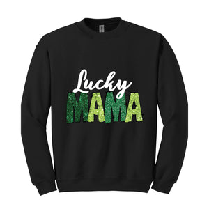 Custom Lucky Mama Sweatshirt, Custom Saint Patrick Sweatshirt, Mom Gift, Glitter St Patrick Hoodie, Personalized Clover Sweatshirt