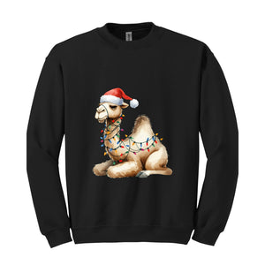 Camel Christmas Sweatshirt, Christmas Sweater, Camel Sweatshirt, Camel Lover Gifts, Camel Christmas Lights Hoodie, Camel Sweatshirt