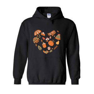 Fall Autumn Doodle Heart Sweatshirt, Pumpkin Heart Sweatshirt, Fall Lover Gift, Cute Pumpkin Sweater, Thanksgiving Sweatshirt