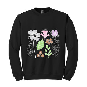 Boho Flower Sweatshirt Flowers Lovers Sweater Women Floral Minimalist Sweater Flower Print Sweatshirt Woman Gift Flower Sweatshirt