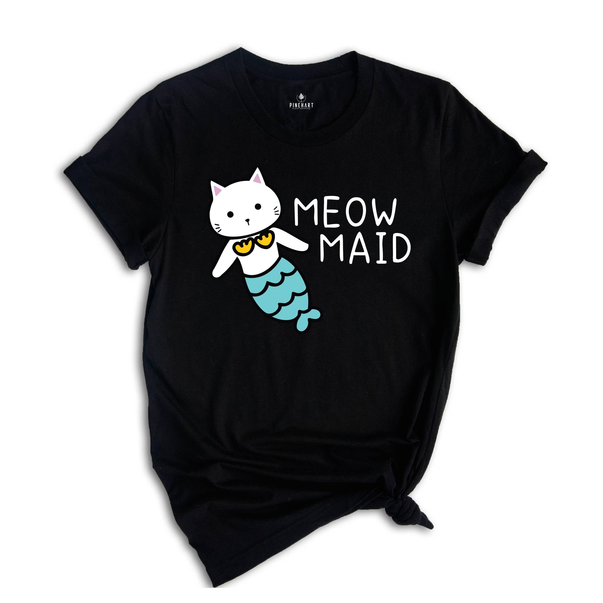 Meow Maid Cat Shirt, Cat Owner Gift, Funny Cat Shirt, Birthday Party Shirt, Lovely Cat Tee, Mermaid Theme T-shirt