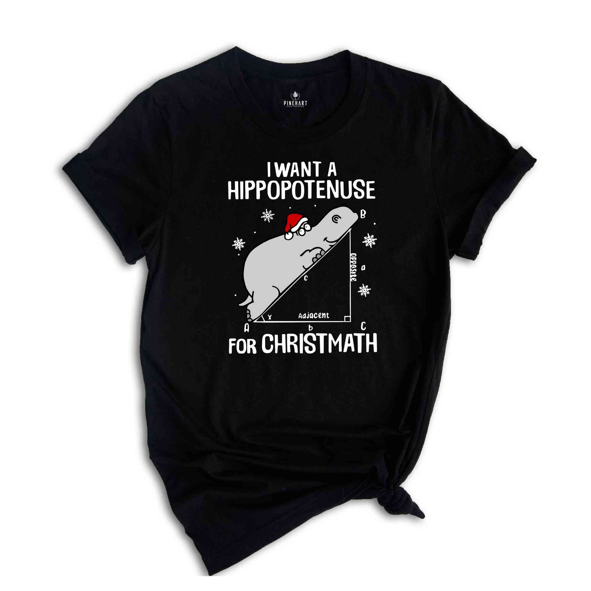 I Want A Hippopotenuse For Christmas T-Shirt, Funny Geometry Tee, Christmas Math Shirt, Christmas Math Teacher Gift