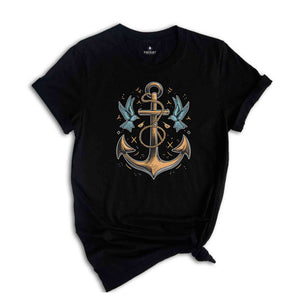 Anchor Birds Shirt, Gift for Sailor, Nautical Shirt, Captain Shirt, Summer T-Shirt, Sailor Shirt, Beach Shirt, Marina Shirt