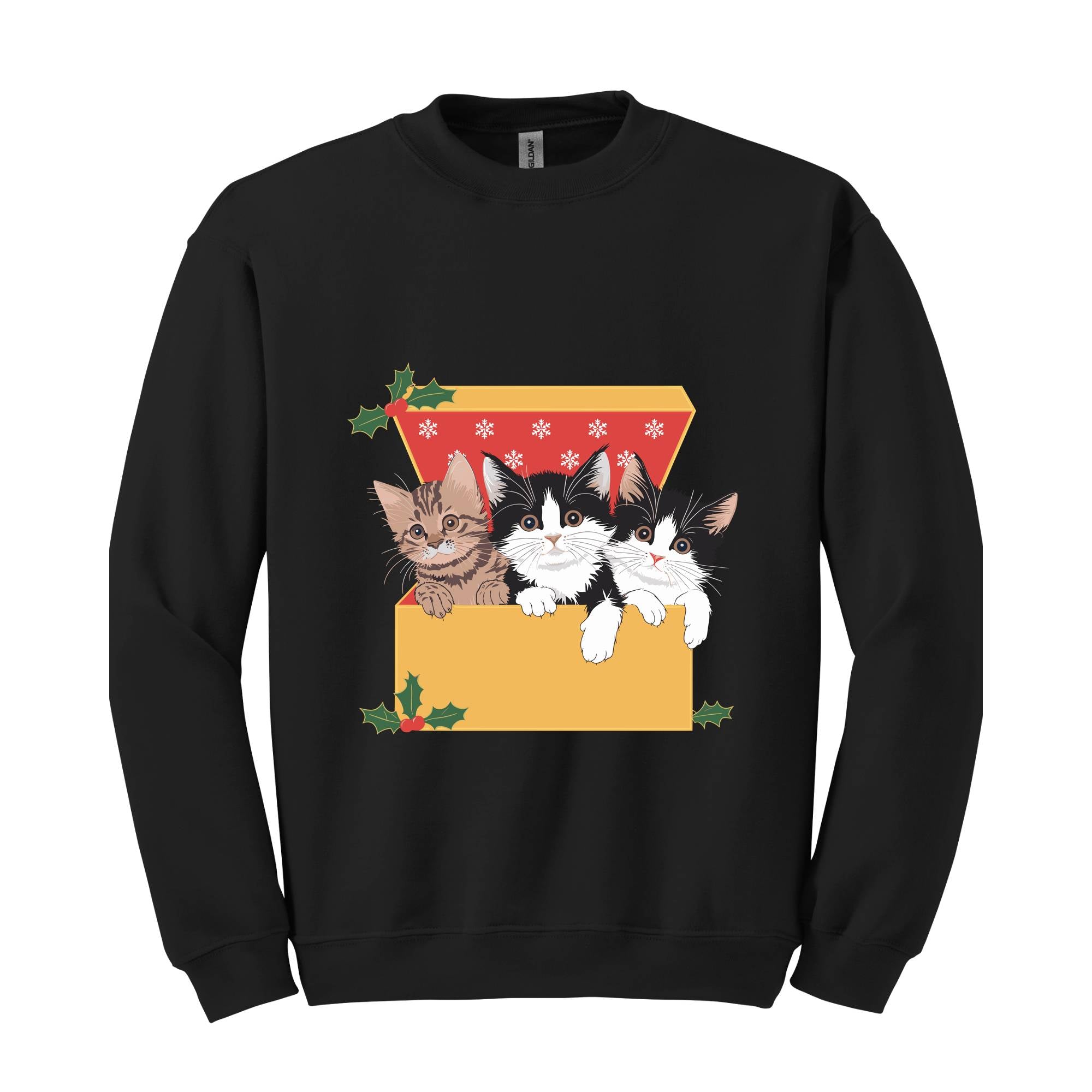 Cute Cat Christmas Sweatshirt, 90s Cat Christmas Hoodie, Retro Christmas Gift, Funny Cat Christmas Sweatshirt, Cat Lover Gift