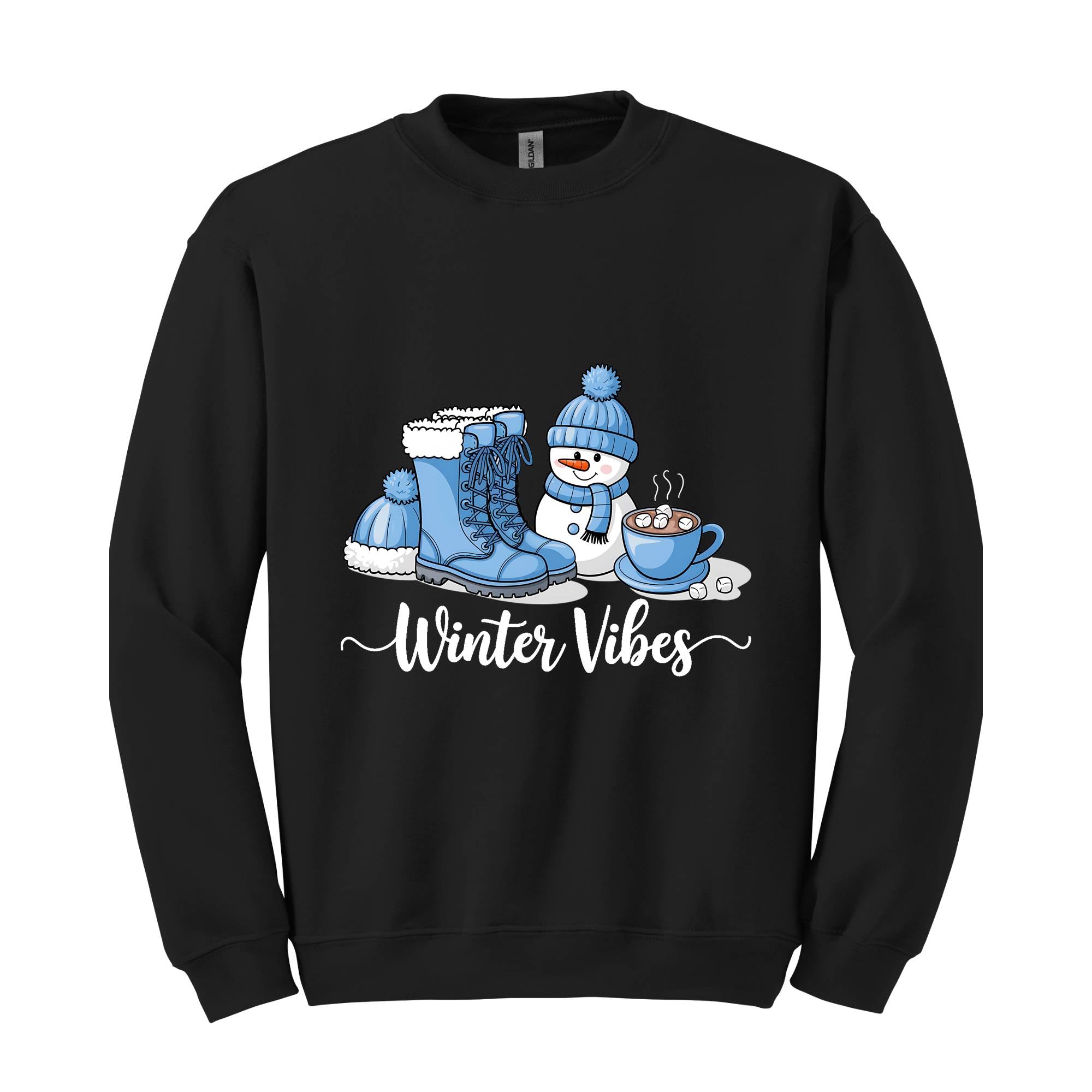 Winter Vibes Sweatshirt, Cute Winter Sweater, Holiday Sweatshirt, Winter Clothing, Coffee Lover Gift, Cute Snow Sweatshirt