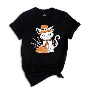 Cute Thanksgiving Cat Shirt, Black Cat Shirt, Funny Thanksgiving Tee, Turkey Day Shirt, Fall Shirt, Dinner Day Shirt