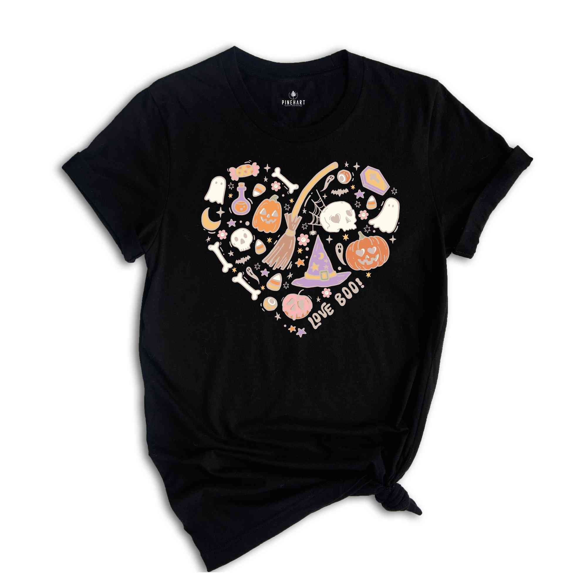 Halloween Doodles Heart Shirt, Love Boo Shirt, Halloween Heart Shirt, Halloween Shirt, Cute Halloween Shirt, Boo Shirt, Pumpkin Shirt