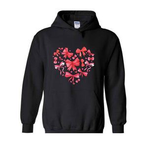 Coquette Valentine Heart Hoodie, Valentine Hoodie, Valentines Day Gift, Valentine Bow Sweatshirt, Pink Valentine Sweater