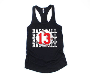 Personalized Baseball Tank, Baseball Racerback Tank Top, Custom Baseball Number Tank Top, Baseball Mom Racerback, Custom Baseball Mom Shirt