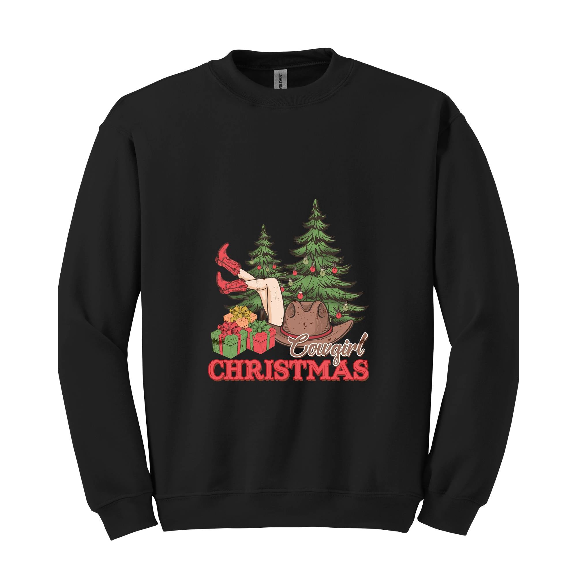 Cowgirl Christmas Tree Sweatshirt, Christmas Western Sweatshirt, Country Christmas Sweater, Western Santa Sweatshirt