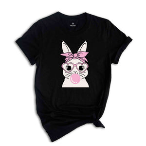 Bunny With Glasses Shirt, Easter Tshirt, Ladies Easter Bunny Tee, Easter Day Gift, Bunny With Glasses Tee