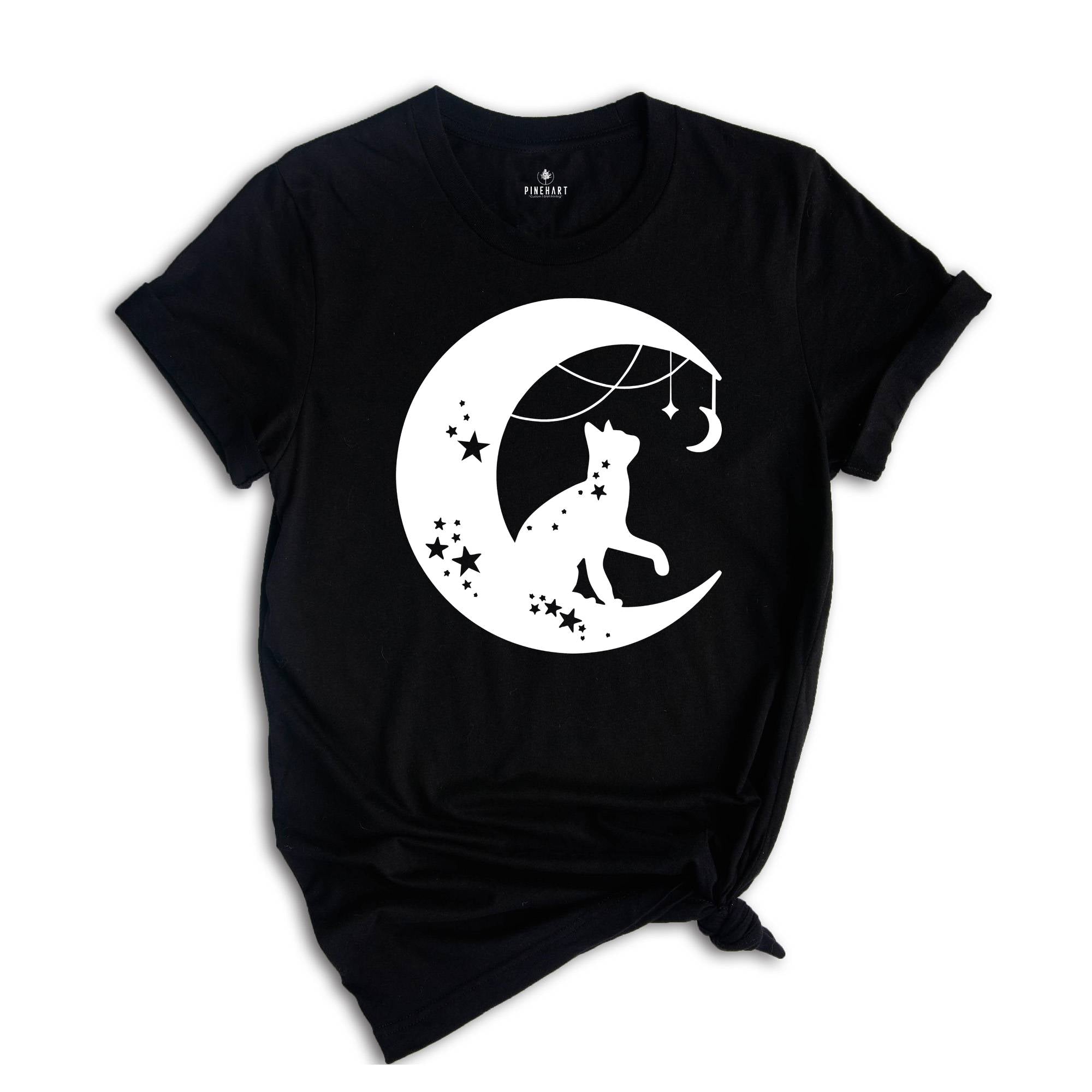 Floral Black Cat Moon T-Shirt, Witchy Black Cat Shirt, Mystical Cat Tee, Moon Phase Tee, Moon With Magic Tee, Black Cat Shirt