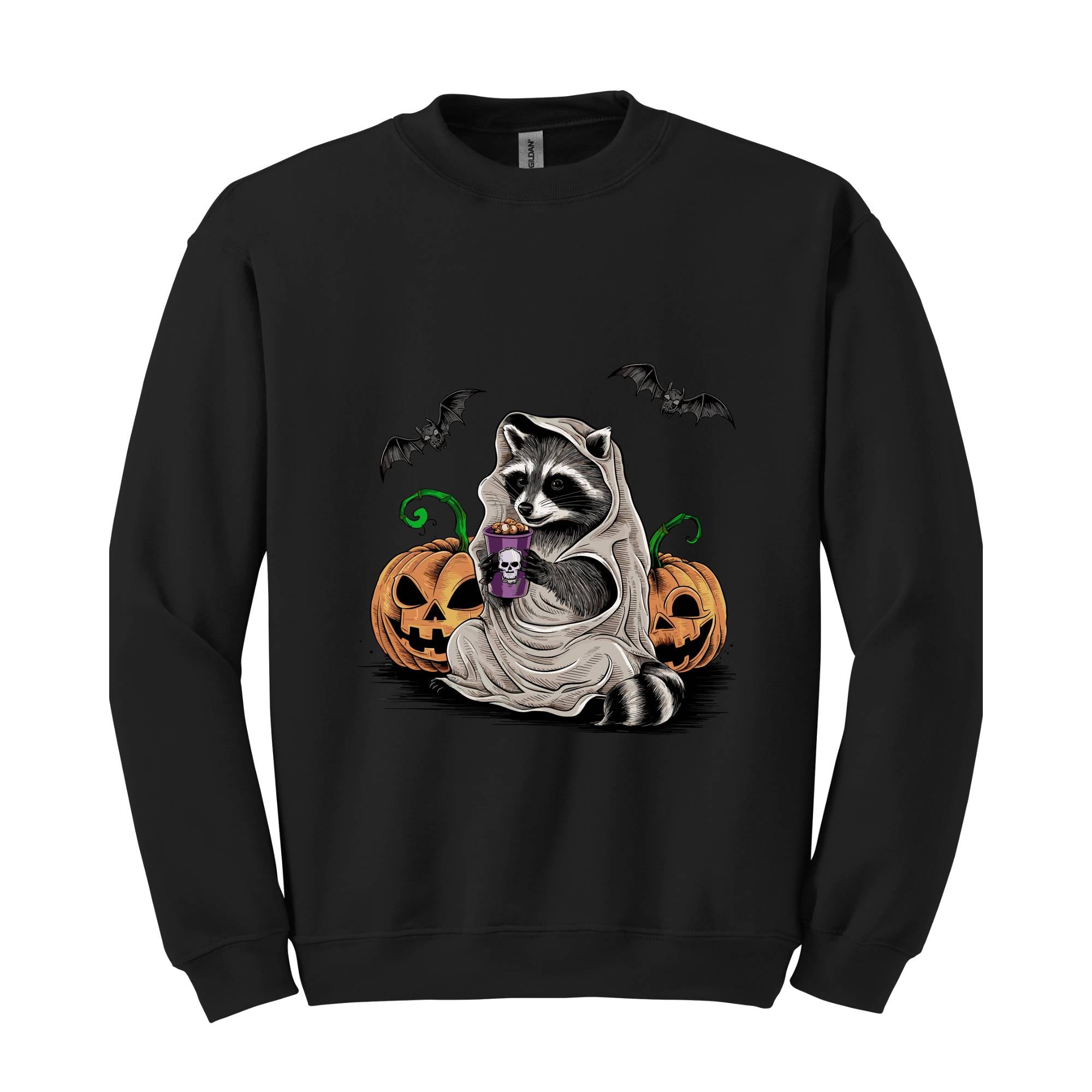 Halloween Sweatshirt, Cute Raccoon Ghost T-Shirt, Retro Halloween Shirts, Spooky Season Gift, Raccoon Halloween Shirt, Pumpkin Fall Shirt