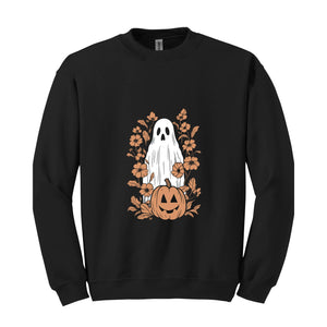 Floral Ghost Halloween Sweatshirt, Halloween Autumn Hoodie, Pumpkin Hoodie, Ghost Sweatshirt, Halloween Gifts