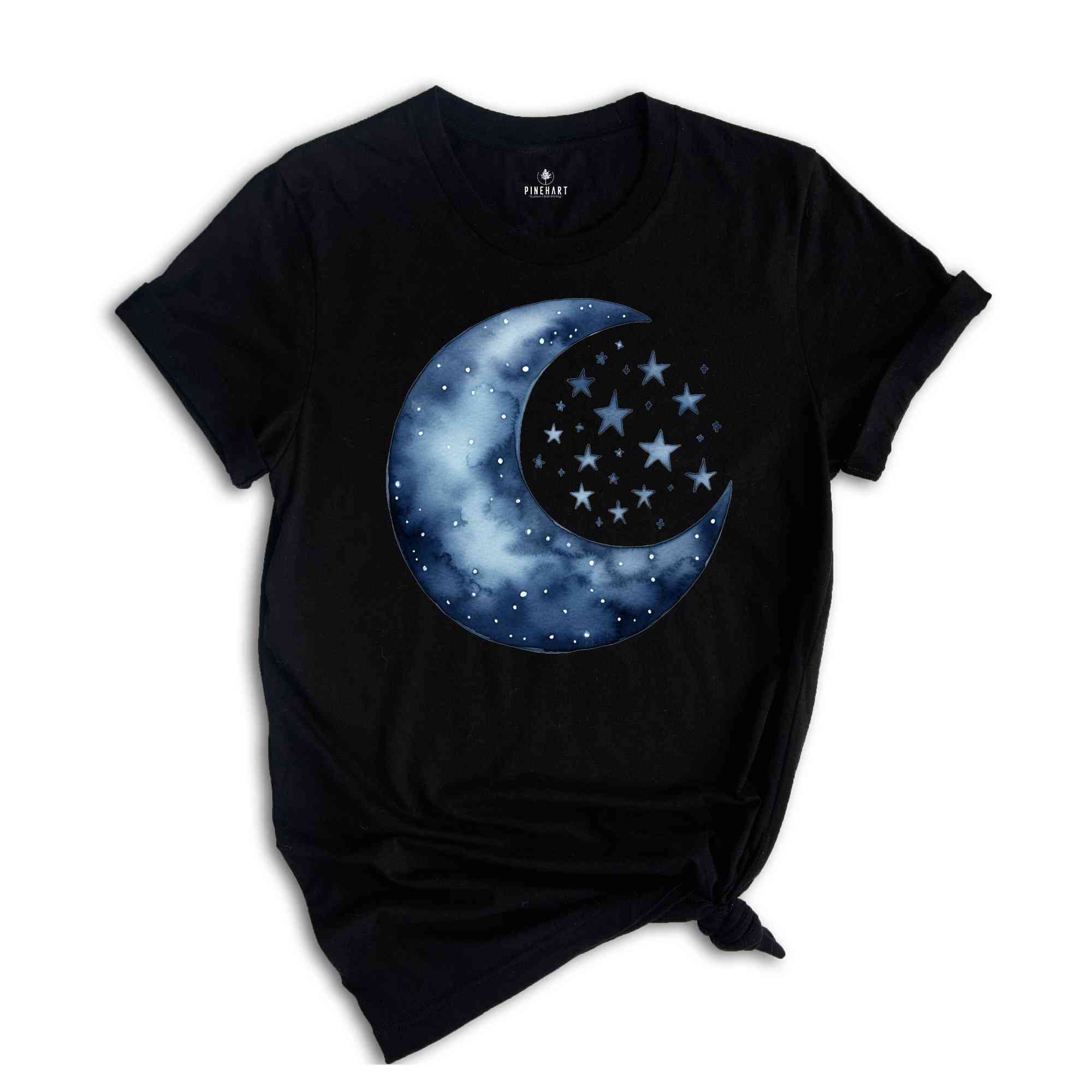 Moon and Stars Shirt, Boho Summer Shirt, Spring Break Tee, Celestial Shirt, Spiritual Shirt, Aesthetic Moon Shirt