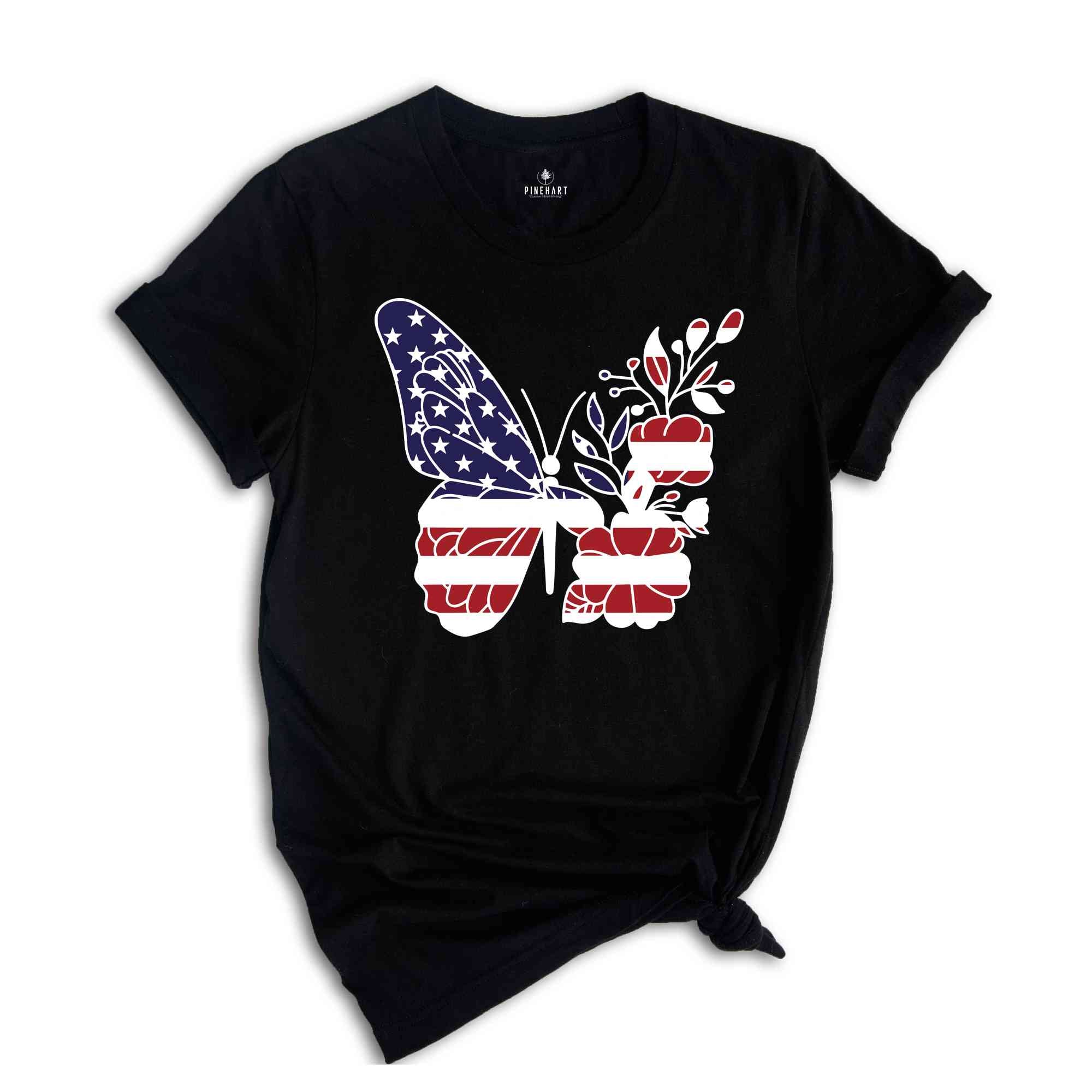 Floral Butterfly 4th of July Shirt, Floral Independence Day Shirt, American Flag Shirt, USA Flag Tee, Patriotic Butterfly Shirt