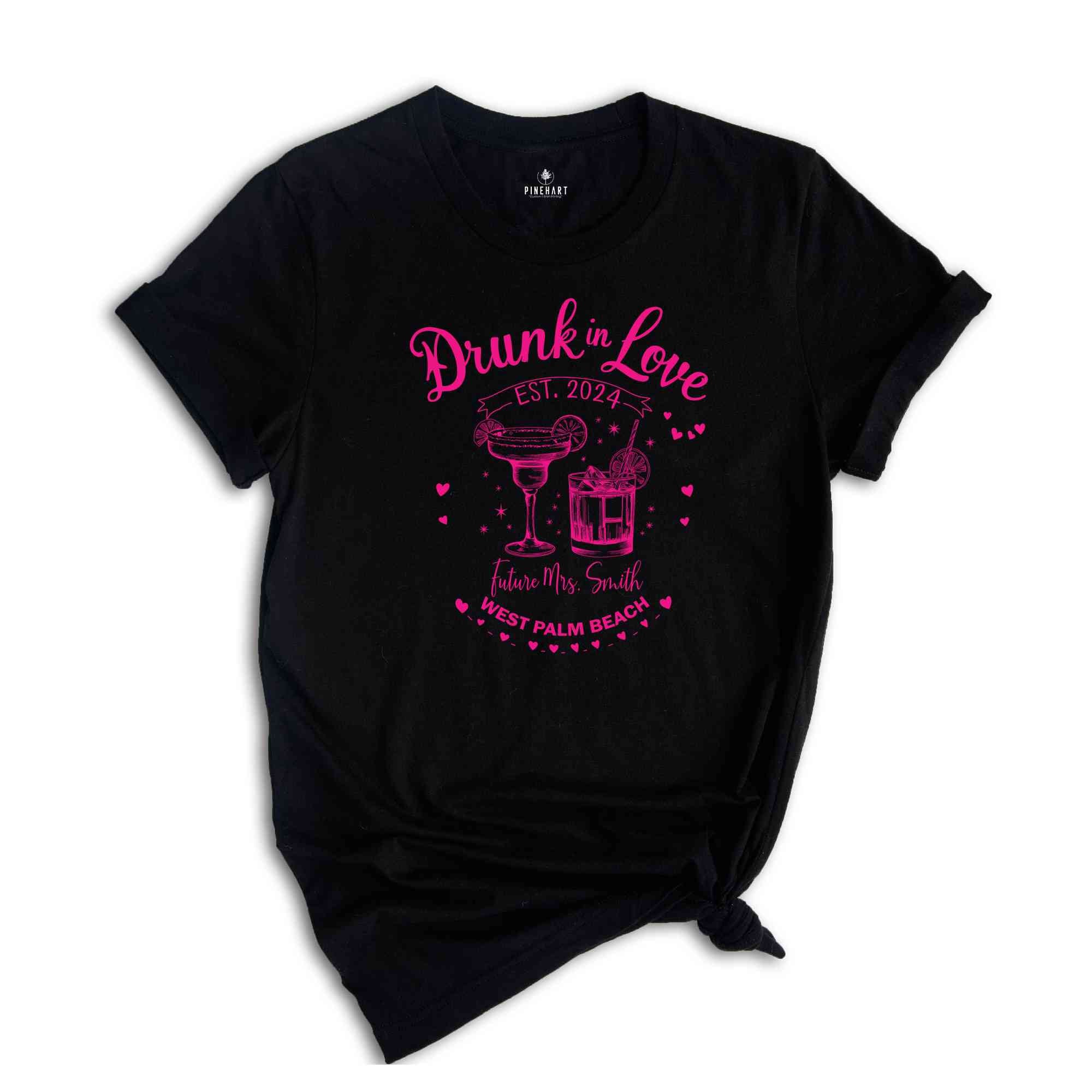 Custom Drunk in Love T-shirt, Bachelorette Party Shirts, Bachelorette Cocktail Club Shirts, Trendy Bridesmaid Shirts, Personalized Bride Tee