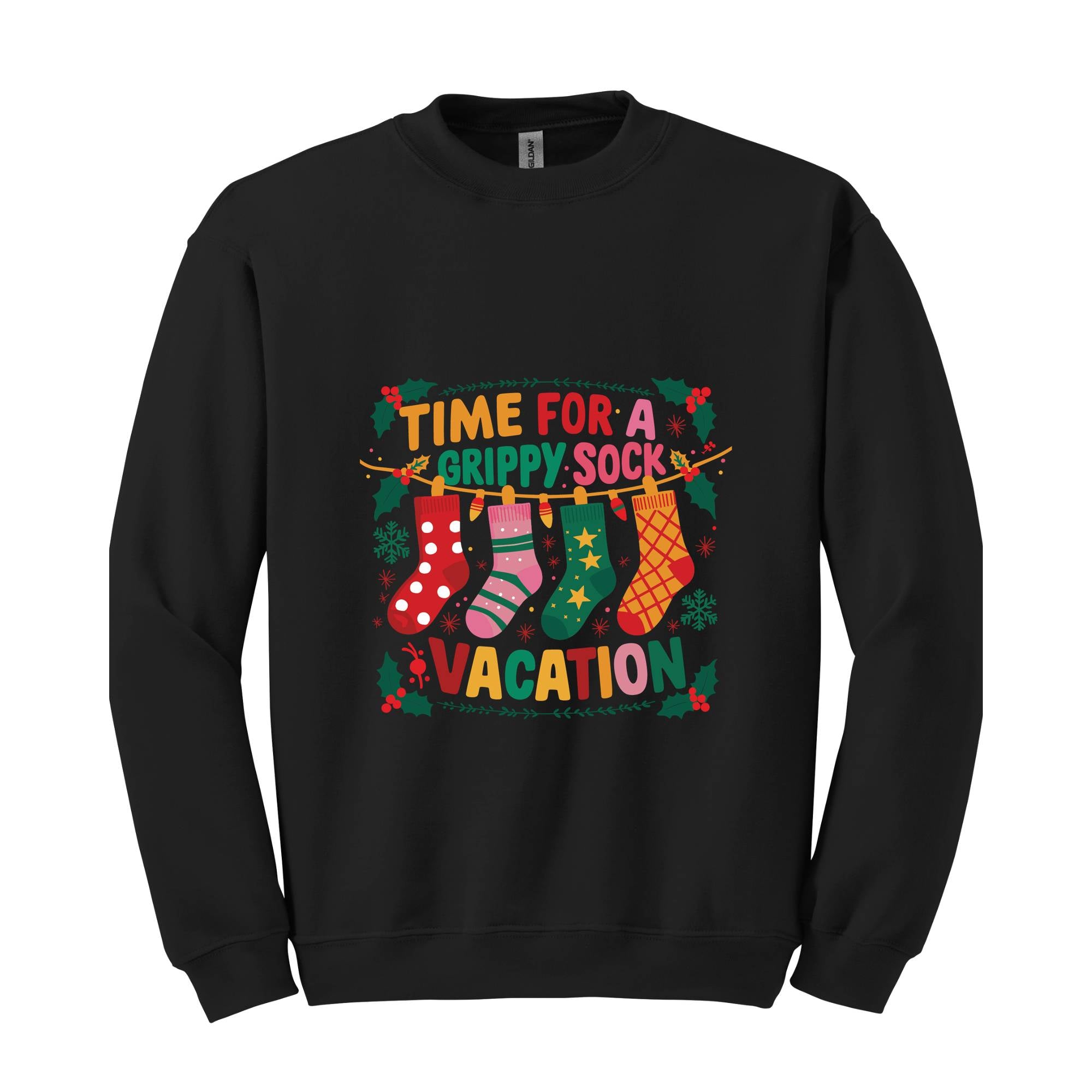 Christmas Grippy Sock Vacation Sweatshirt, Funny Self Care Hoodie, Festive Go Therapy Hoodie , Funny Metal Health Sweatshirt