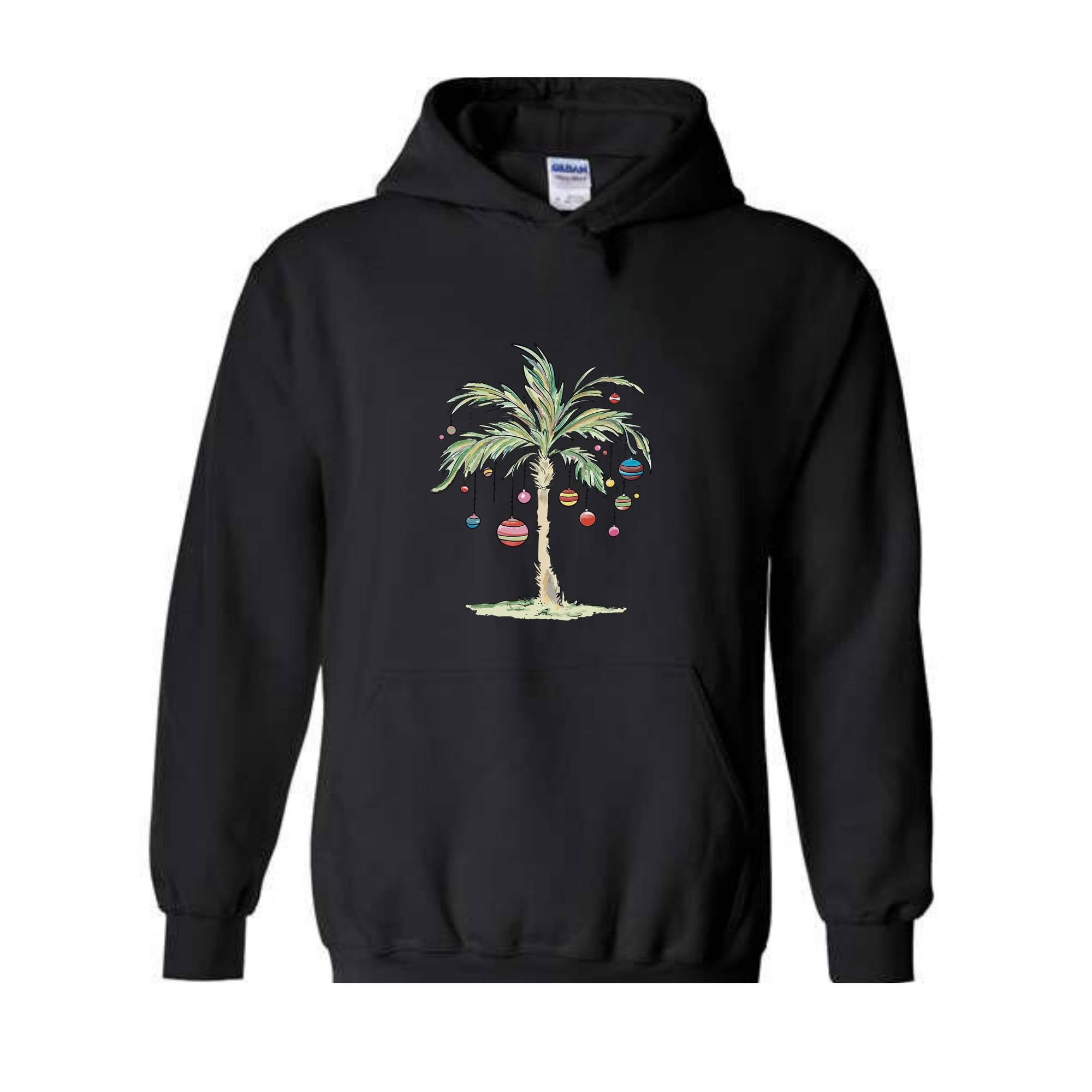 Christmas Palm Tree Hoodie, Tropical Christmas Hoodie, Aloha Christmas Sweater, Holiday Beach Hoodie