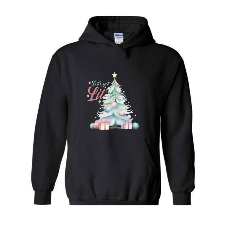 Let's Get Lit Hoodie, Cute Christmas Hoodie, Christmas Tree Hoodie, Christmas Gift, Holiday Hoodie, Xmas Gift, Women Christmas