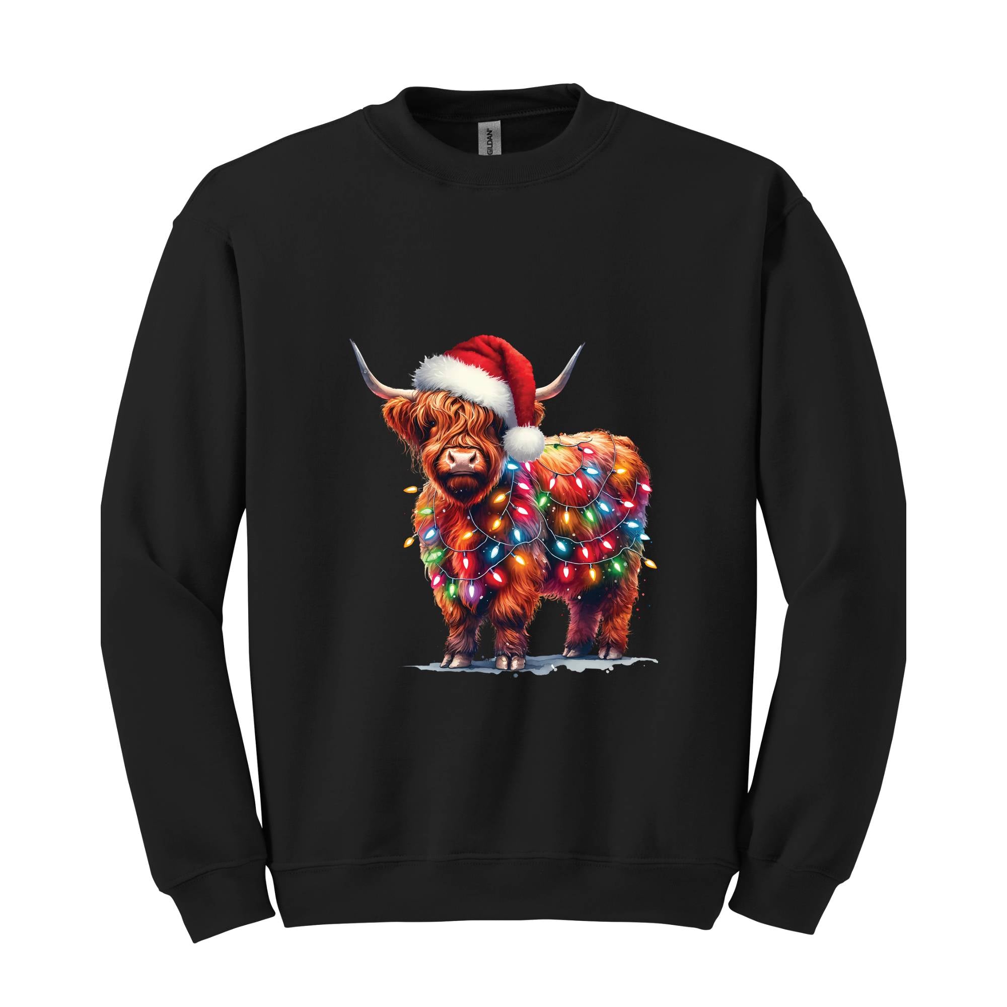 Christmas Cow Sweatshirt, Cow Lights Sweatshirt, Cow Sweatshirt, Cow Lover Sweatshirt, Christmas Sweatshirt, Highland Cow Sweatshirt