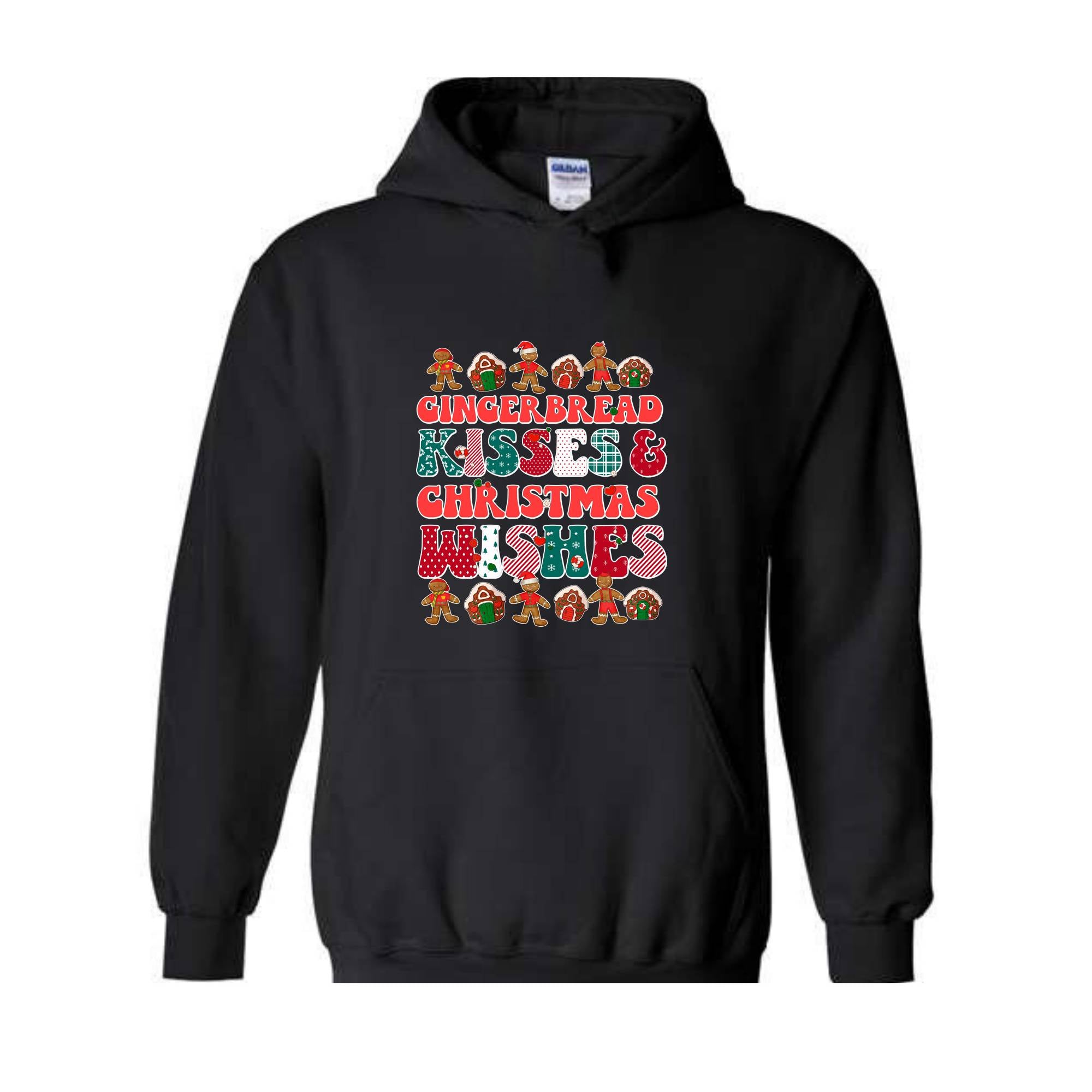 Gingerbread Kisses & Christmas Wishes Hoodie, Christmas Crewneck, Gingerbread Hoodie, Cute Christmas Hoodie, Christmas Gift