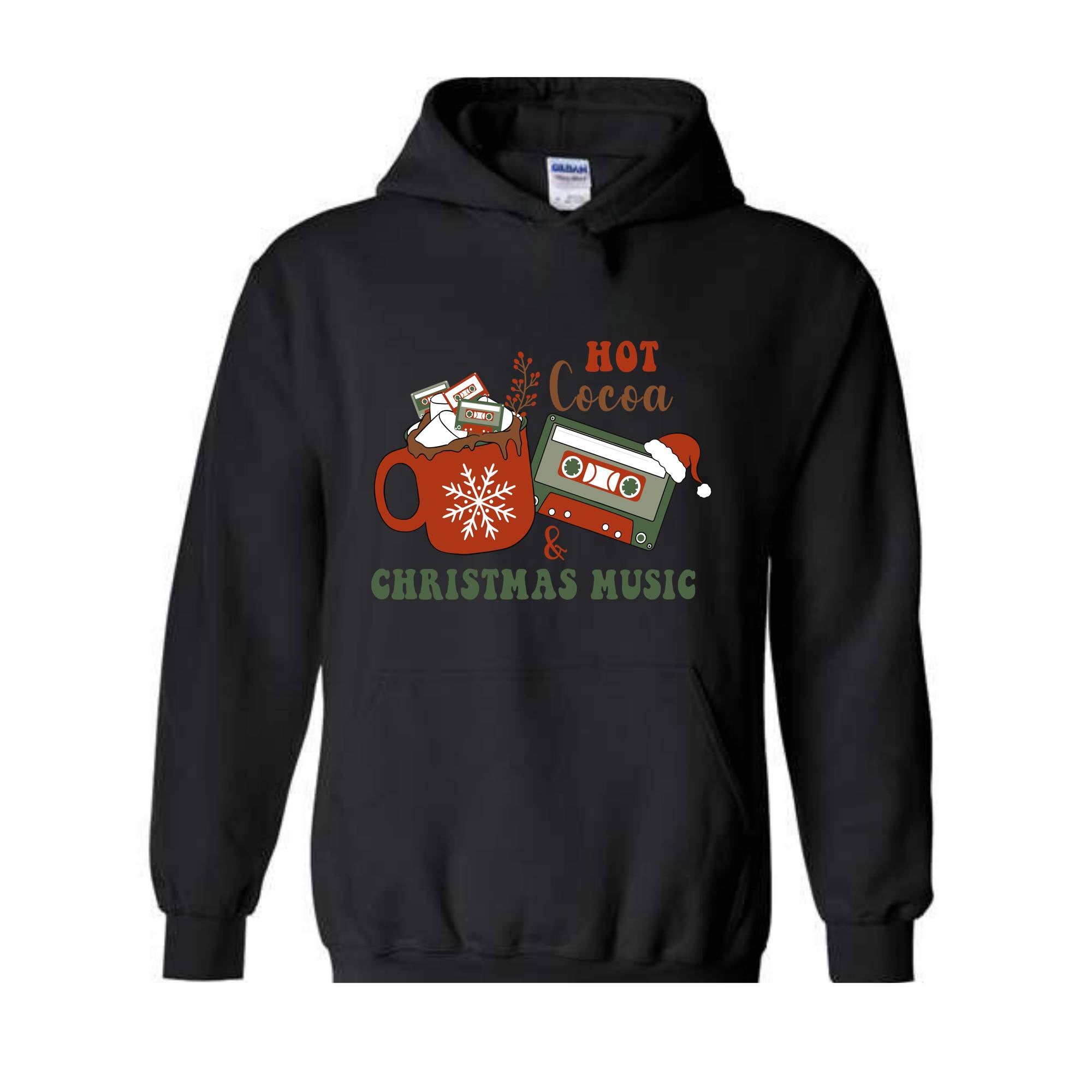 Hot Cocoa and Christmas Music Hoodie, Christmas Party Sweater, Christmas Family, Hot Cocoa Drinks Hoodie