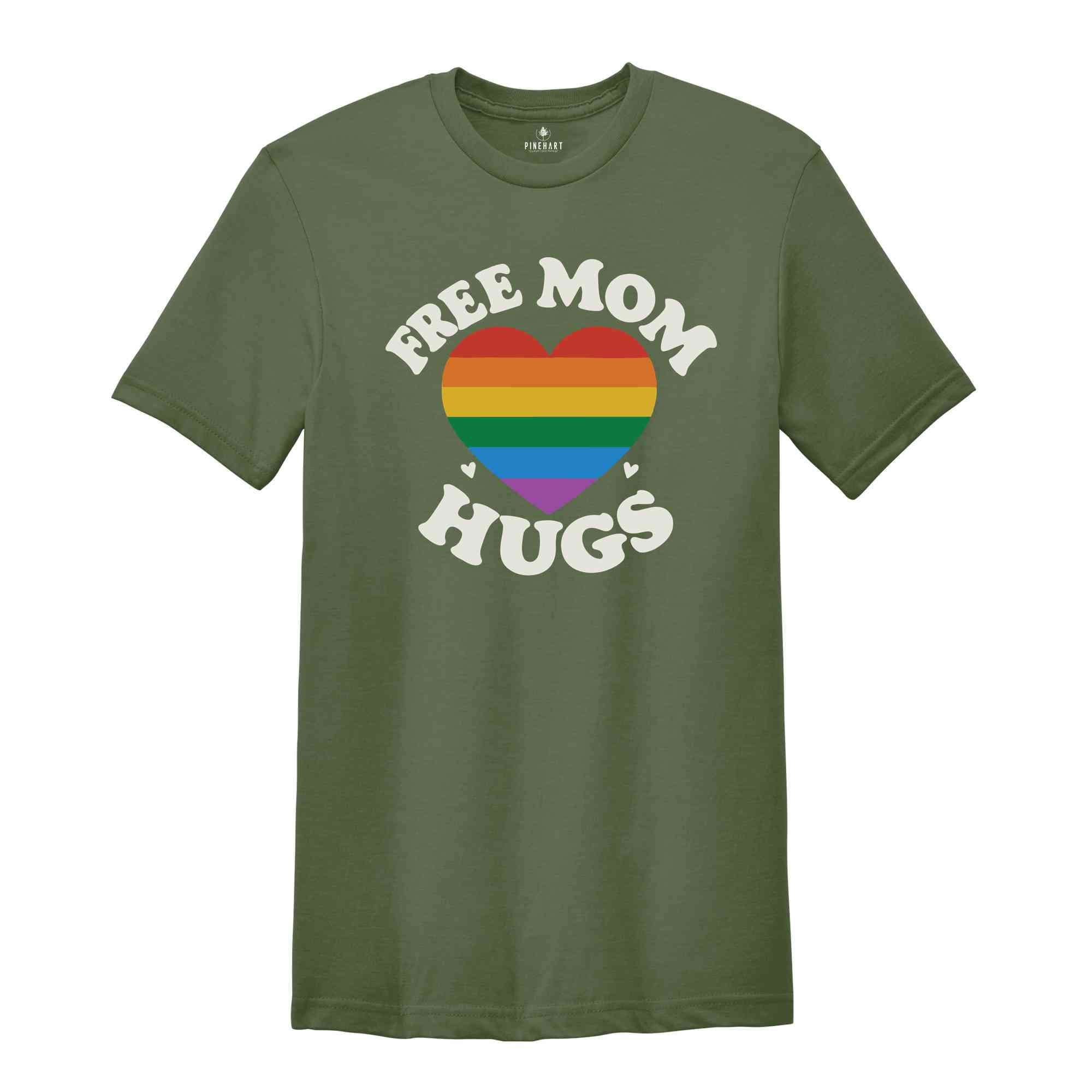 Free Mom Hugs T-Shirt, Proud Mom Apparel, Rainbow Gay Pride T-Shirt, Lgbtq Proud Parent Shirt, Equality Gifts, Rainbow Heart Shirt,Proud Tee