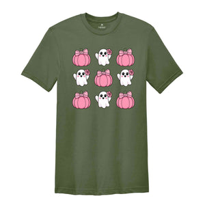 Pink Halloween Ghost Shirt, Cute Halloween Shirt, Halloween Pumpkin Shirt, Pink Pumpkin Shirt, Pumpkin Bow Shirt, Cute Ghost Shirt