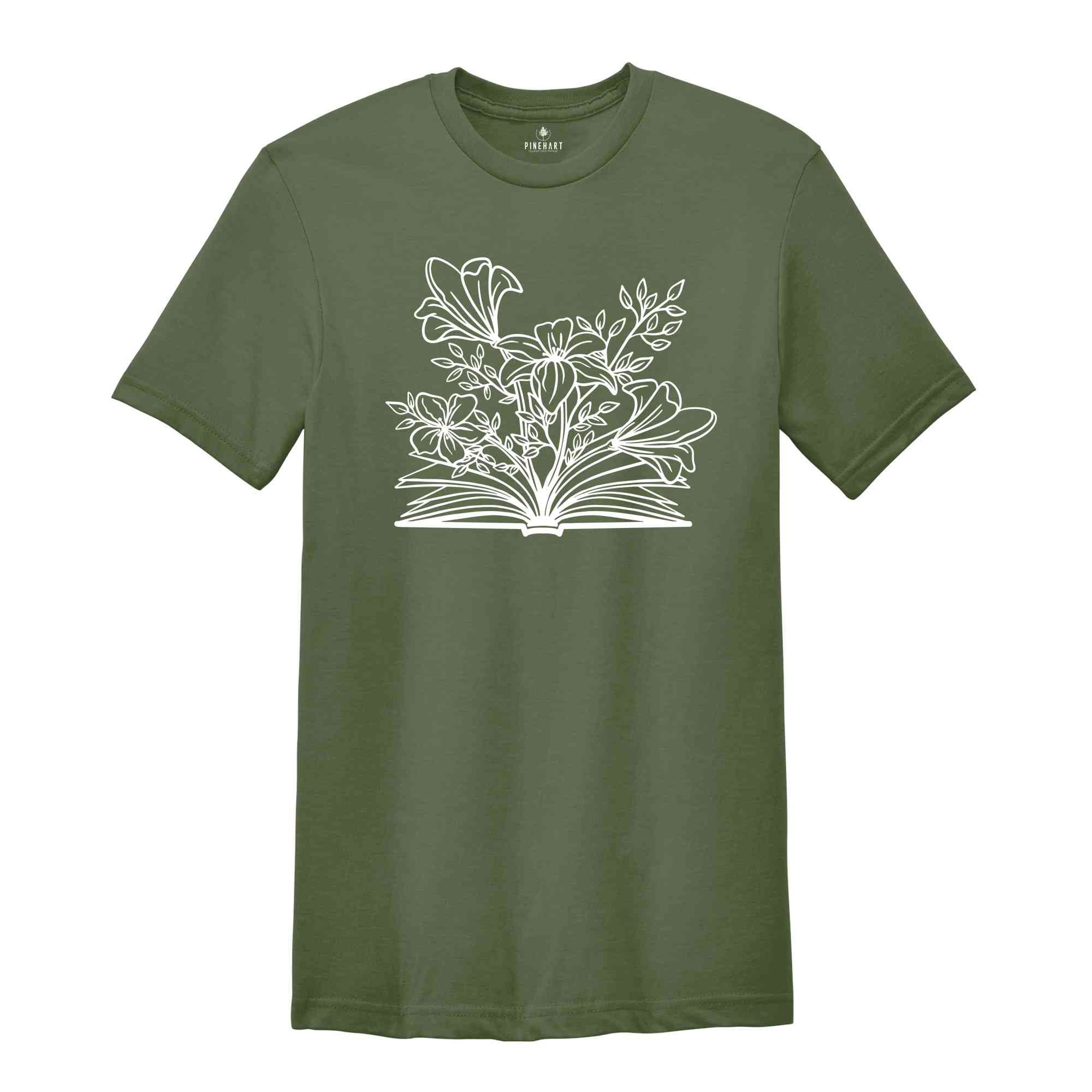 Book And Flower Shirt, Book Lover Gift, Book Lover Shirt, Floral Tshirt, Botanic Lover Tee, Nature Lover Shirt, Wildflower Gift