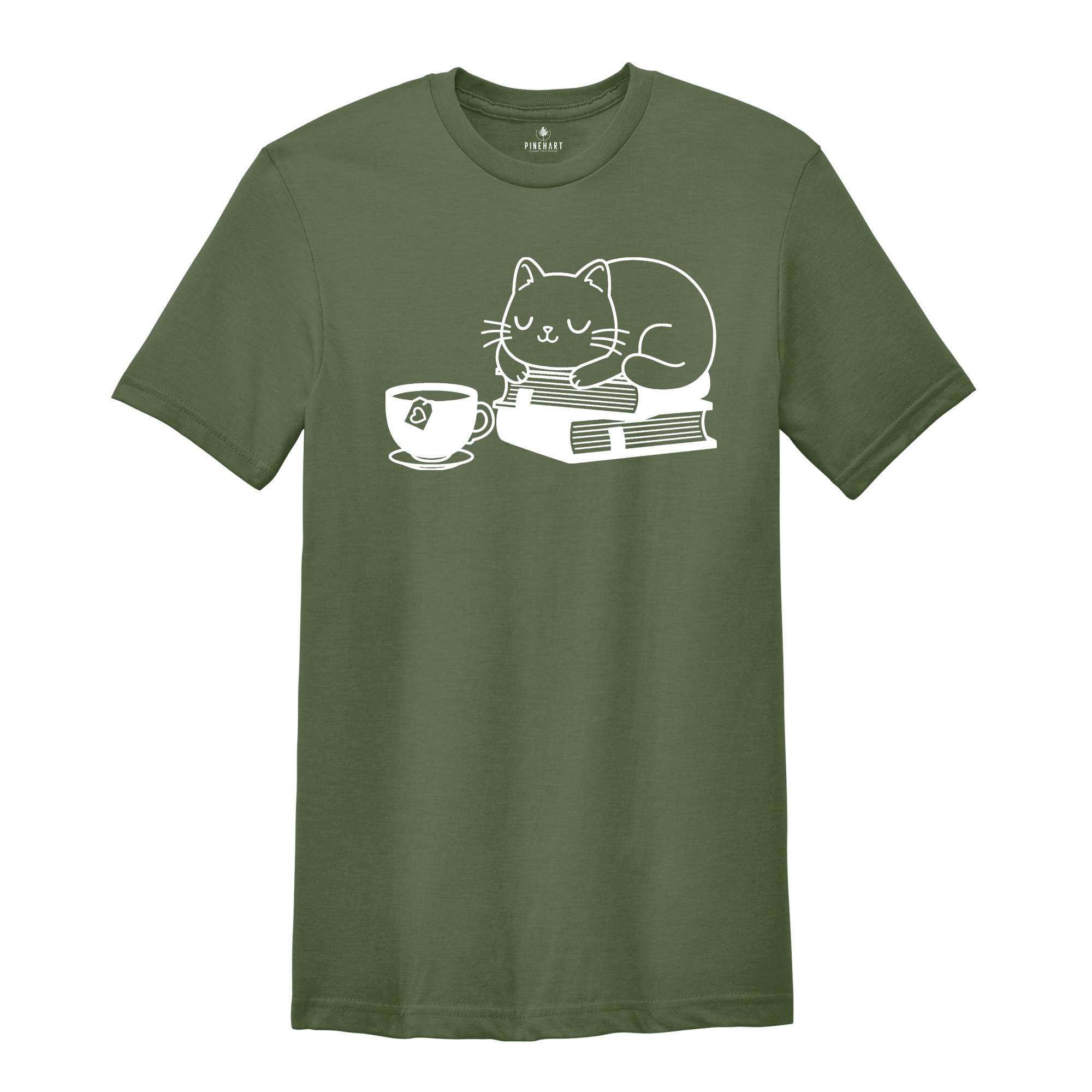 Books and Cat and Coffee Shirt, Cat Shirt, Cute Reading Shirt, Books Shirt, Cute Cat Shirt, Reading Shirt, Cat and Book Lover Gift Shirt