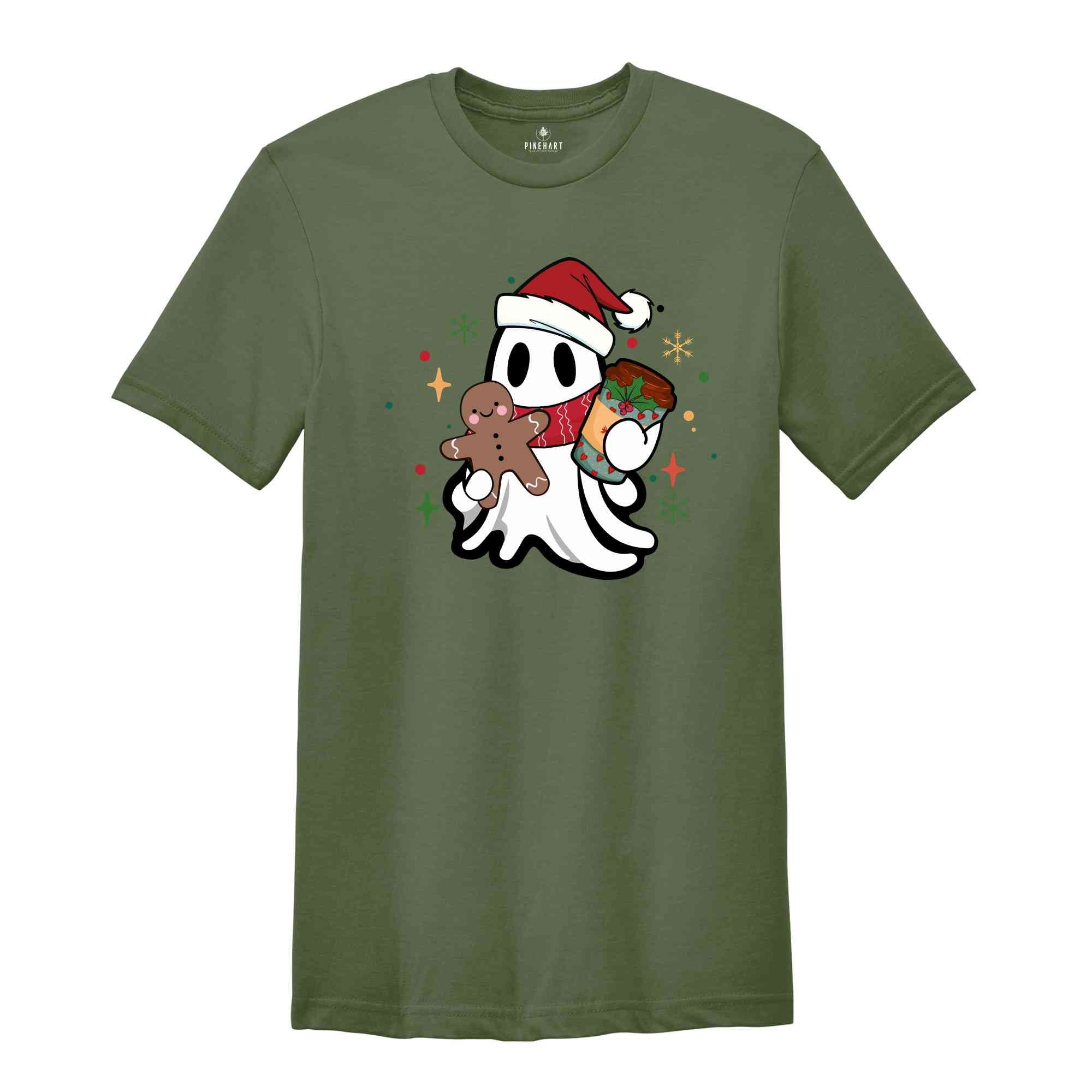 Cute Christmas Ghost With Coffee Shirt, Coffe Lover Christmas Shirt, Ghost Shirt, Cute Christmas Shirt, Christmas Gift, Coffee Shirt