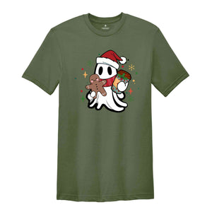 Cute Christmas Ghost With Coffee Shirt, Coffe Lover Christmas Shirt, Ghost Shirt, Cute Christmas Shirt, Christmas Gift, Coffee Shirt