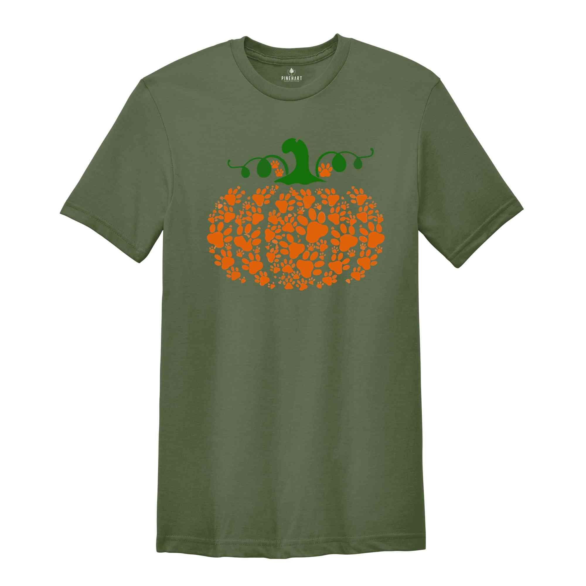 Paw Pumpkin Shirt, Paw Print Shirt, Pumpkin Dog Shirt, Dog Halloween Shirt, Retro Pumpkin Tee, Halloween T-Shirt