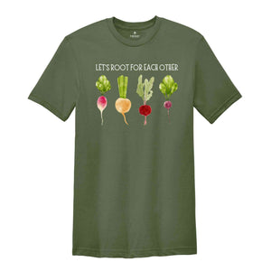 Lets Roots For Each Other Vegetable Shirt, Uplifting Tshirt, Gardening Tee, Turnip Gift, Carrot Outfit, Black Carrot Tee