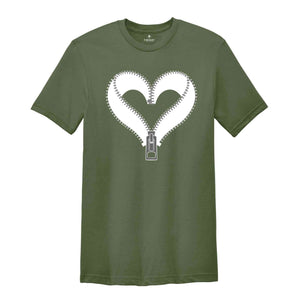 Zipper Heart Shirt, Heart Shirt, Romantic Heart Gift, Heart Shirt, Retro Heart Inspired Shirt, Minimalistic Zipped Heart Shirt